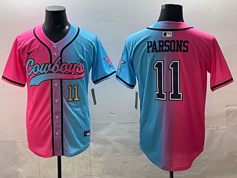 Men 2025 Dallas Cowboys 11 Parsons Blue pink Nike Limited NFL Jersey style 02